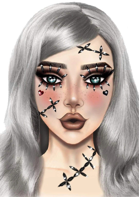 Scarecrow Stitch Rhinestone Stick-On Jewels- on face