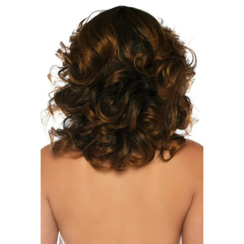 18" Brown Farrah Feathered Wig- back view