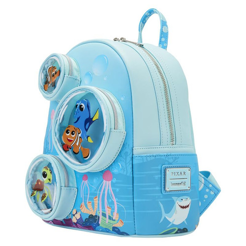 Finding Nemo 20th Anniversary Mini Backpack- angled view Finding Nemo 20th Anniversary Mini Backpack- angled view