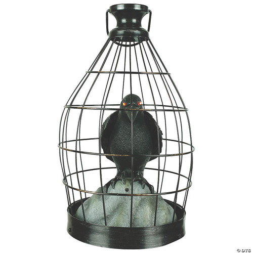 15" Animated Crow in Cage