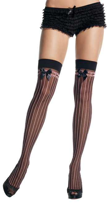 THIGH HI BLACK WITH PINK VERTICAL STRIPES