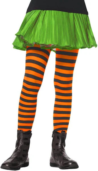 Ana Children's Striped Tights- black/orange