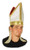 White Plush Pope Hat- worn by model angled view