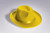 Deluxe yellow felt fedora hat with yellow satin band.