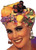 Colorful fabric turban with attached plastic fruit. Carmen Miranda headpiece.