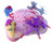 deluxe brain plushie with Glial Cell, Neuron, Dopamine and Serotonin outside of zipper pockets