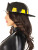 Black Fire Chief Hat- side view, worn by model