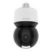 Hanwha QNP-6250H PTZ IP camera lens detail showing motorized zoom and focus adjustment mechanism