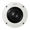 XNF-9010RV/KAP Hanwha 12MP fisheye camera specifications and connector ports closeup