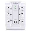 CyberPower 6-Outlet (Swivel) Wall Tap with 1200 Joules, 2 USB 2.4A shared, white