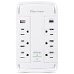 Cyberpower CSP6WSUC Surge, 5-15P Input, Wall TAP, White, 6 - NEMA 5-15R; 1 Type