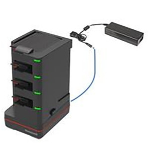 CT4X-QBC-1BAY-1 Honeywell quad charger side angle with battery bay compartment