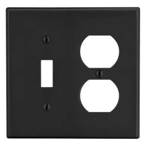 Hubbell Wallplate 2-Gang 1) Duplex 1) Toggle Black - P18BK
