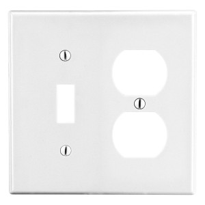 Hubbell Wallplate 2-Gang 1) Duplex 1) Toggle White - P18W