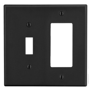 Hubbell Wallplate 2-Gang 1) Toggle 1) Receptacle Black - P12