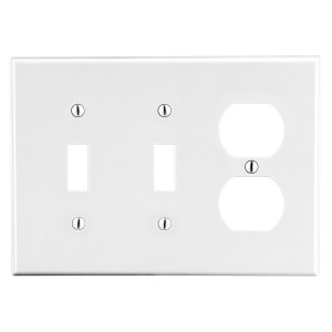 Hubbell Wallplate 3-Gang 2) Toggle 1) Duplex White - P28W
