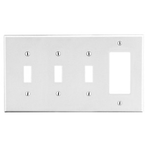 Hubbell Wallplate 4-Gang 3) Toggle 1) Decorator White - P326