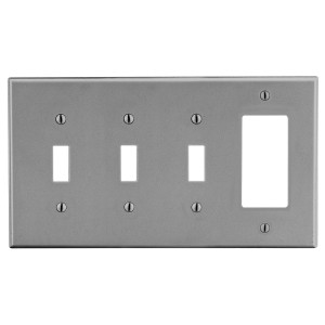 Hubbell Wallplate 4-Gang 3) Toggle 1) Decorator Gray - P326G
