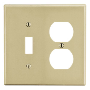 Hubbell Wallplate 2-Gang 1) Duplex 1) Toggle Ivory - P18I