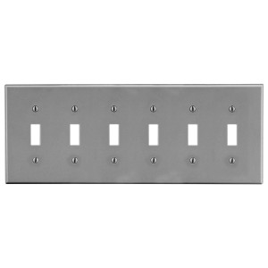 Hubbell Wallplate 6-Gang 6) Toggle Gray - P6GY