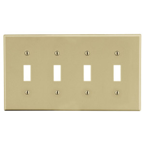 Hubbell Wallplate M-Size 4-Gang 4) Toggle Ivory - PJ4I
