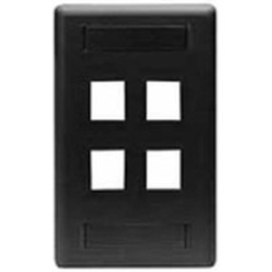 Hubbell Face Plate Rear-Loading 4 Port Single Gang Black
