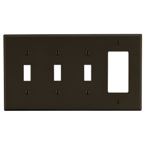Hubbell Wallplate 4-Gang 3) Toggle 1) Decorator Brown - P326