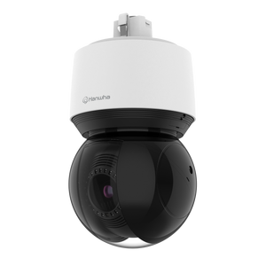 Hanwha QNP-6250R/KMW 2MP Wisenet Q PTZ Camera with pan-tilt-zoom lens and weatherproof housing
