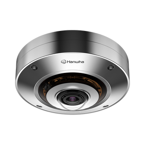 XNF-8010RVB Hanwha 6MP fisheye lens detail showing panoramic monitoring capability