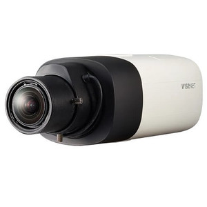 Hanwha XNB-6000 2MP fixed box security camera front view with lens detail