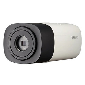 Hanwha XNB-6000 compact fixed box camera rear connections and specifications label