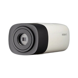 Hanwha XNB-6000 compact fixed box camera rear connections and specifications label