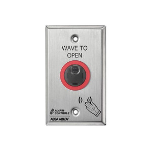 HES NTB-1 exit switch closeup showing sensor activation area and mounting details