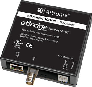 Altronix EBRIDGE100SPR 56VDC 100W Ethernet over coax receiver unit front view