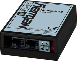 Altronix NETWAY3012 PoE+ to 12VDC Midspan Converter front view with power connectors