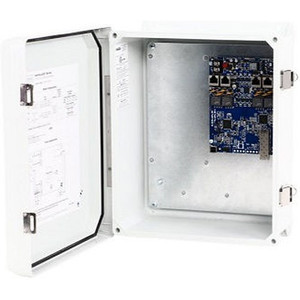 Altronix NETWAY4EBTWPN PoE switch rear panel showing power input and cable connections