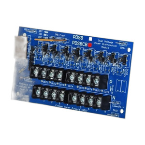 Altronix PDS8CB 8-Output PoE Distribution Module front view with power connectors