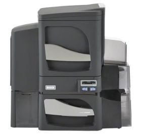 Fargo DTC4500e 55200 card printer with input hopper and output tray accessory