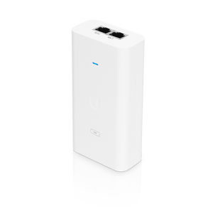 Ubiquiti POE-54V-80W PoE power injector showing connector terminals and LED indicators