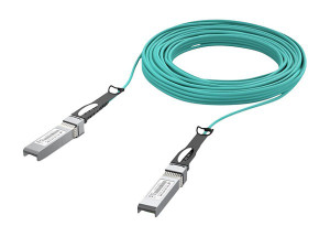 UACC-AOC-SFP10-20M active optical cable end connector and strain relief close-up view