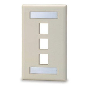 Signamax 3-Port Single Gang Keystone Faceplate w/ Labeling Ivory - SKFL-3