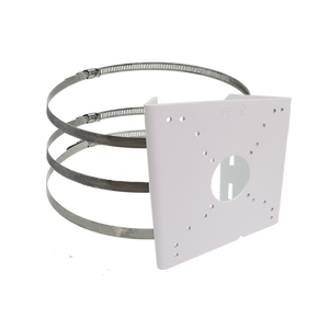 ACTi pole mount PMAX-0533 installation components and stainless steel fasteners closeup