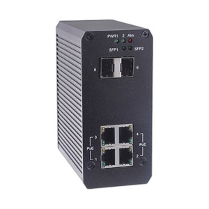 Geovision GV-POE0410 PoE Switch specifications label and mounting bracket detail