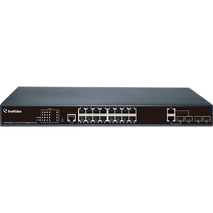 Geovision GV-APOE1612 PoE+ Injector front view with ports and indicator lights