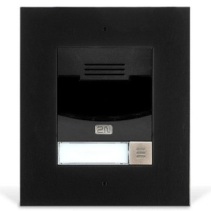 2N 01303-001 IP Solo flush mount black intercom front view with illuminated call button