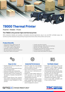 TSC T8X08-01-A0-48-10 Wi-Fi Inkjet Printer