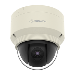 Hanwha XNP-6120H pan-tilt-zoom security camera mounted on exterior wall