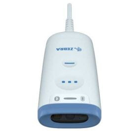 Zebra CS6080 2D barcode scanner detail view and mounting stand accessories