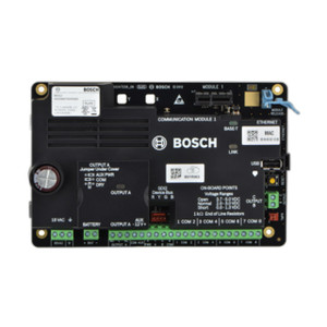 Bosch B6512 intrusion control panel front view with keypad and LED indicators