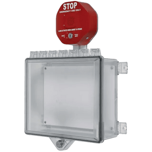 STI STI-7533 polycarbonate security cabinet detail showing mounting hardware